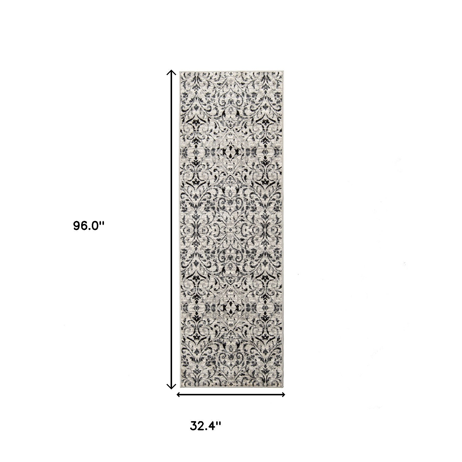 8' Platinum Floral Vines Power Loom Stain Resistant Runner Rug