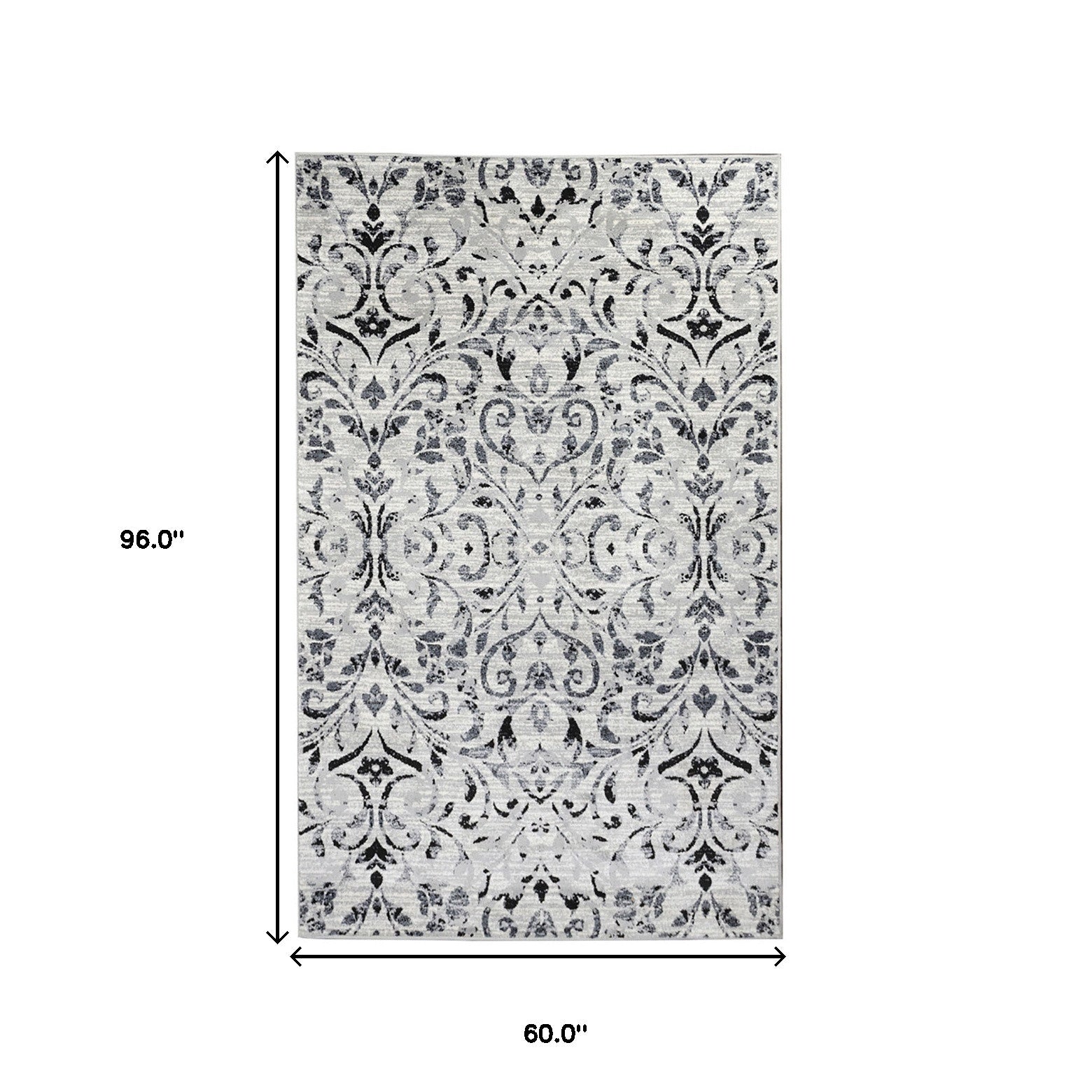 5' X 8' Platinum Floral Vines Power Loom Stain Resistant Area Rug