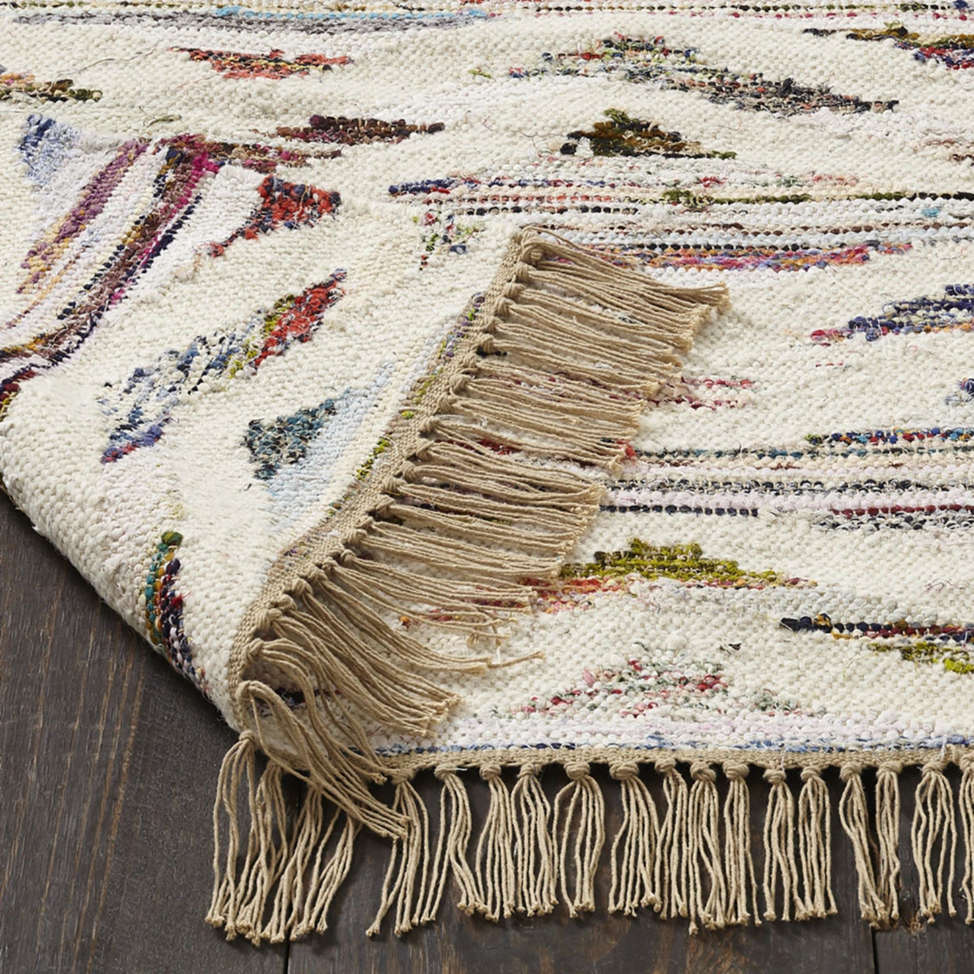 2' x 3' Ivory Orange And Blue Southwestern Area Rug With Fringe
