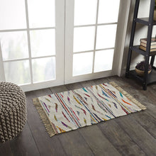 2' x 3' Ivory Orange And Blue Southwestern Area Rug With Fringe