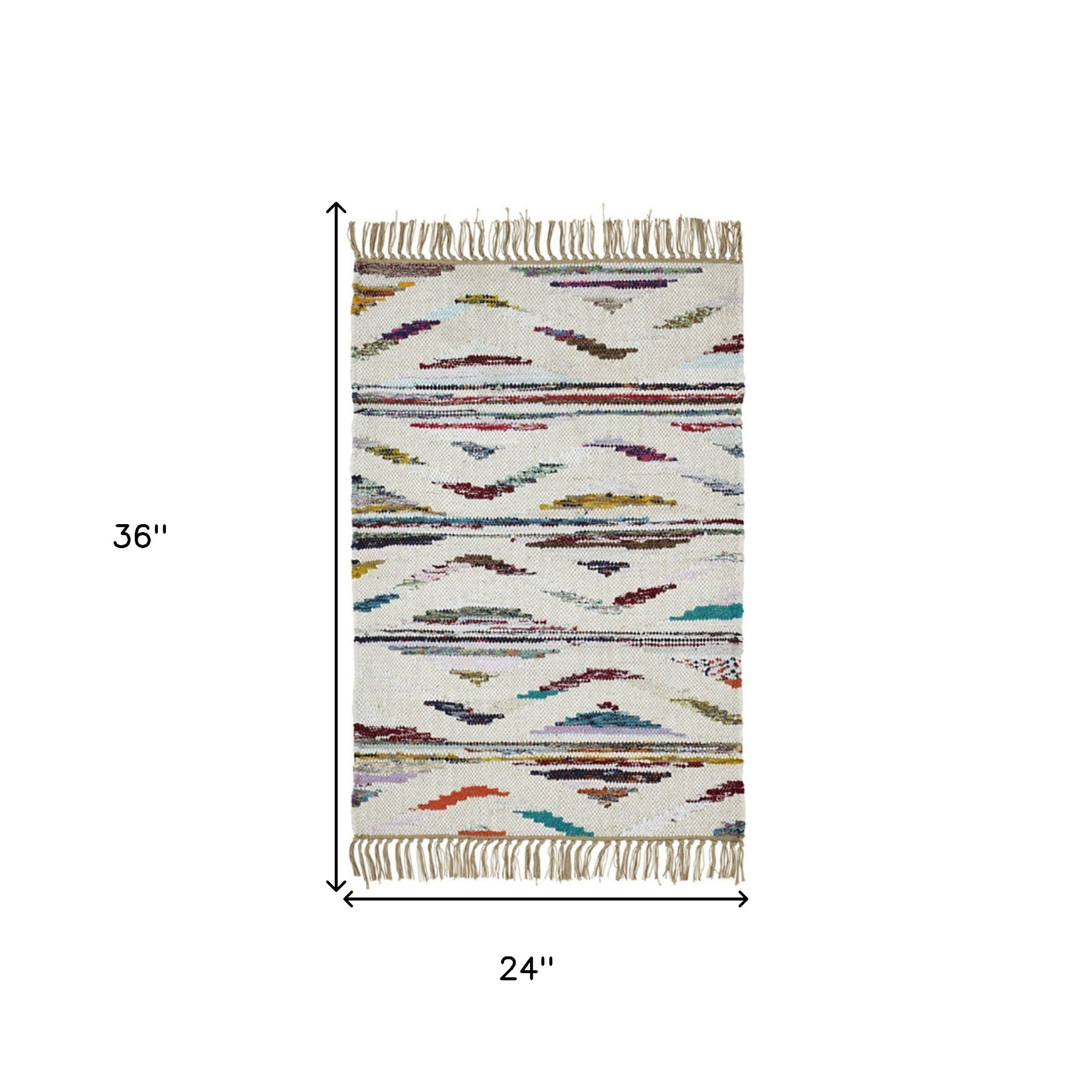 2' x 3' Ivory Orange And Blue Southwestern Area Rug With Fringe