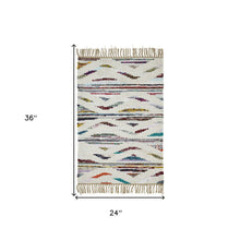 2' x 3' Ivory Orange And Blue Southwestern Area Rug With Fringe
