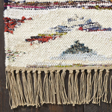 5' X 8' White And Southwest Palette Geometric Hand Woven Area Rug