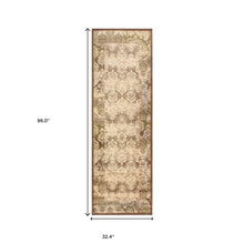 8' Brown Damask Power Loom Distressed Stain Resistant Runner Rug