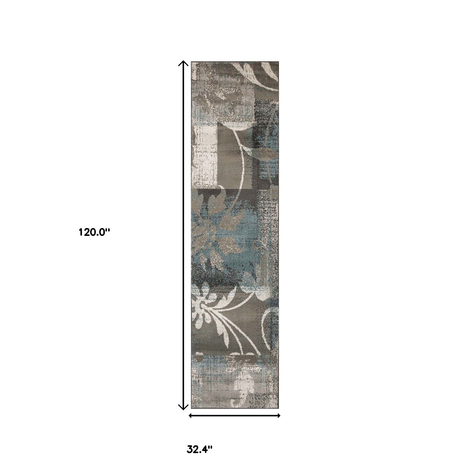 Teal Gray And Tan Floral Power Loom Distressed Stain Resistant Runner Rug 10'