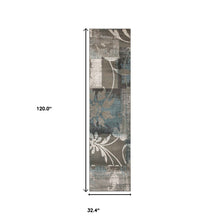 Teal Gray And Tan Floral Power Loom Distressed Stain Resistant Runner Rug 10'