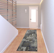 8' Ivory Gray And Olive Floral Power Loom Distressed Stain Resistant Runner Rug