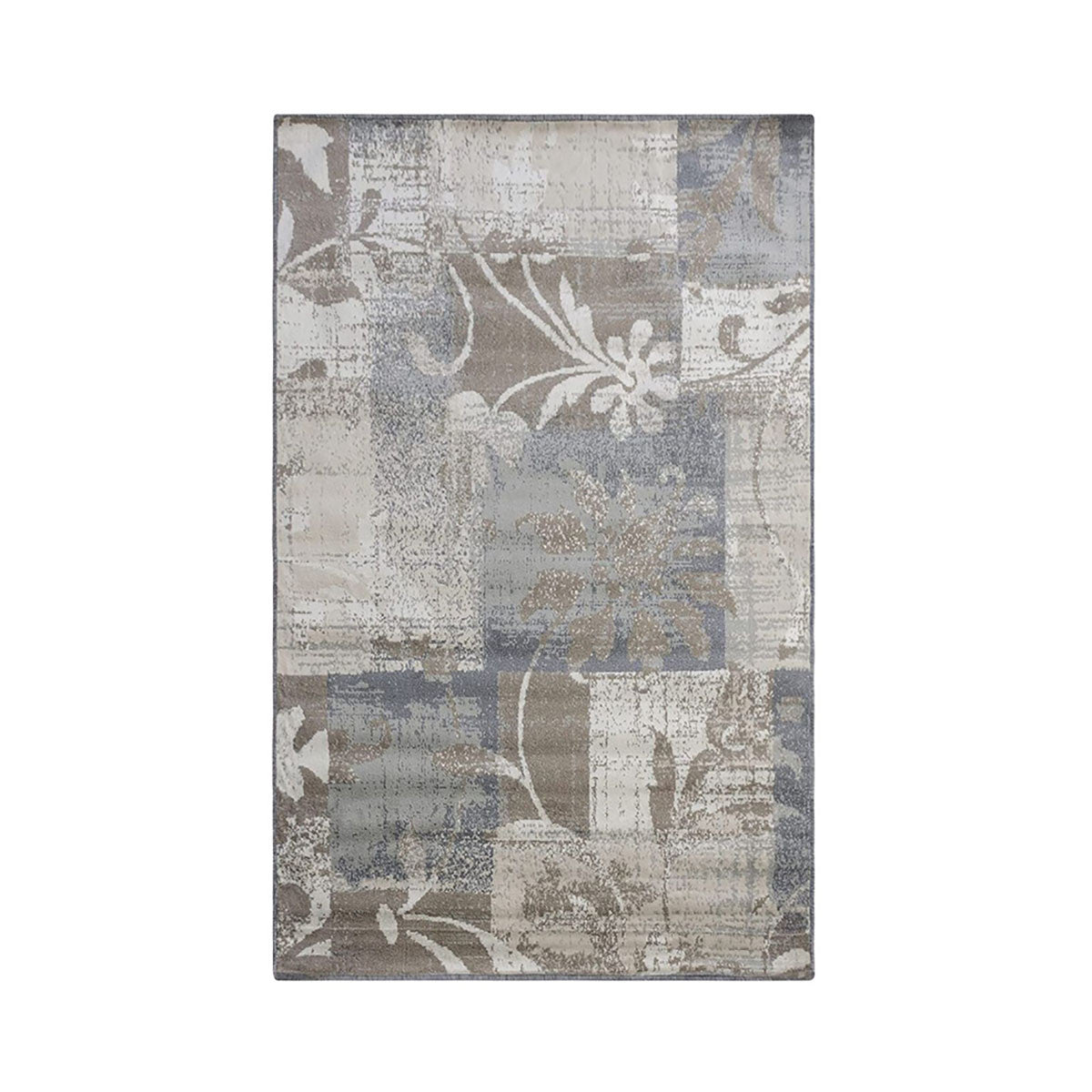 5' X 8' Brown And Ivory Floral Power Loom Distressed Stain Resistant Area Rug