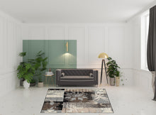 8' Square Beige And Gray Square Floral Power Loom Distressed Stain Resistant Area Rug