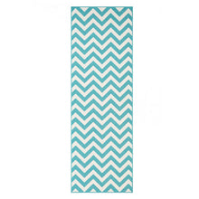 8' Runner Blue-Green/Cream Chevron Stain Resistant Indoor Outdoor Runner Rug
