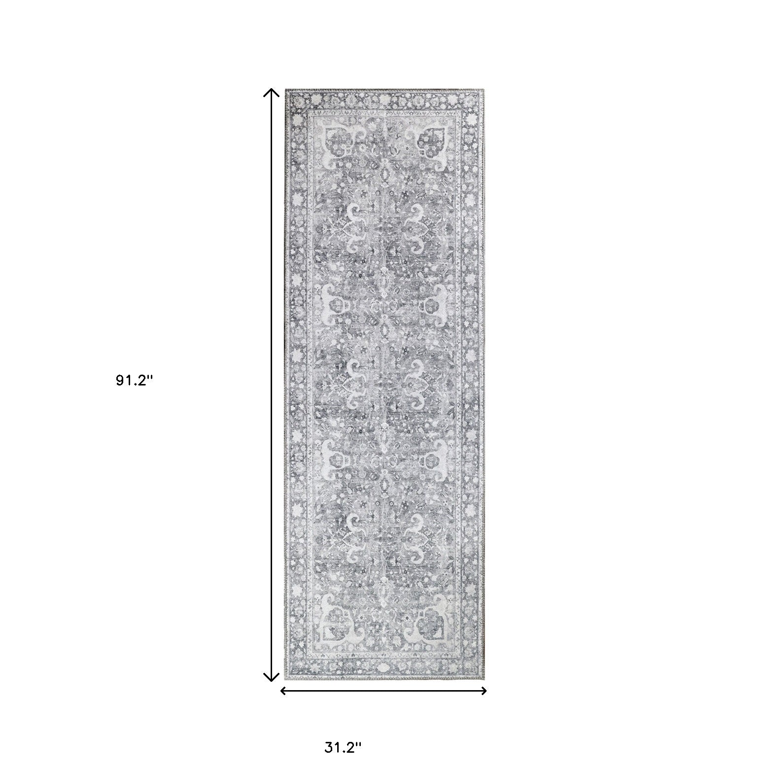 8' Charcoal Medallion Power Loom Stain Resistant Runner Rug