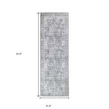 8' Charcoal Medallion Power Loom Stain Resistant Runner Rug