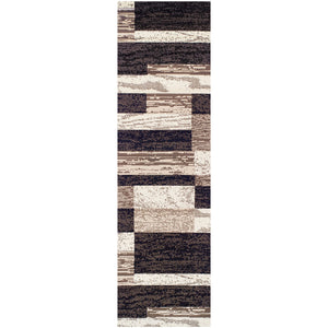 10' Chocolate Patchwork Power Loom Stain Resistant Runner Rug