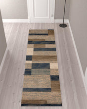 10' Midnight Navy Patchwork Power Loom Stain Resistant Runner Rug