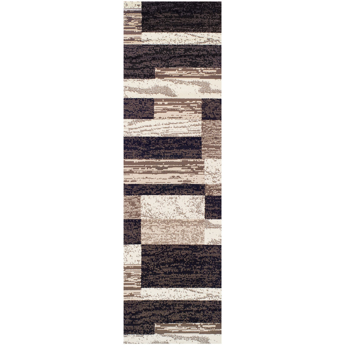 8' Chocolate Patchwork Power Loom Stain Resistant Runner Rug
