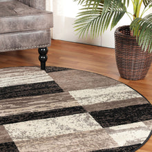 5' Round Chocolate Round Patchwork Power Loom Stain Resistant Area Rug