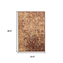 2' X 3' Maroon And Gold Abstract Power Loom Distressed Stain Resistant Area Rug