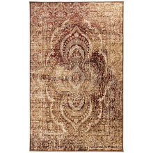 Maroon And Gold Abstract Power Loom Distressed Stain Resistant Area Rug - 4' x 6'