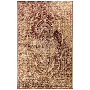 Maroon And Gold Abstract Power Loom Distressed Stain Resistant Area Rug - 4' x 6'