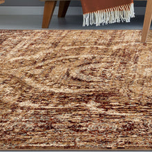 Maroon And Gold Abstract Power Loom Distressed Stain Resistant Area Rug - 4' x 6'
