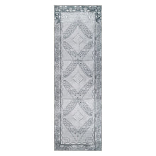 8' Light Gray Geometric Power Loom Distressed Stain Resistant Non Skid Runner Rug