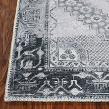 8' Light Gray Geometric Power Loom Distressed Stain Resistant Non Skid Runner Rug