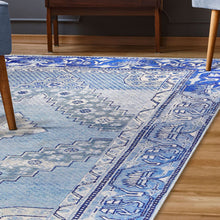4' X 6' Shades Of Blue Geometric Power Loom Distressed Stain Resistant Non Skid Area Rug