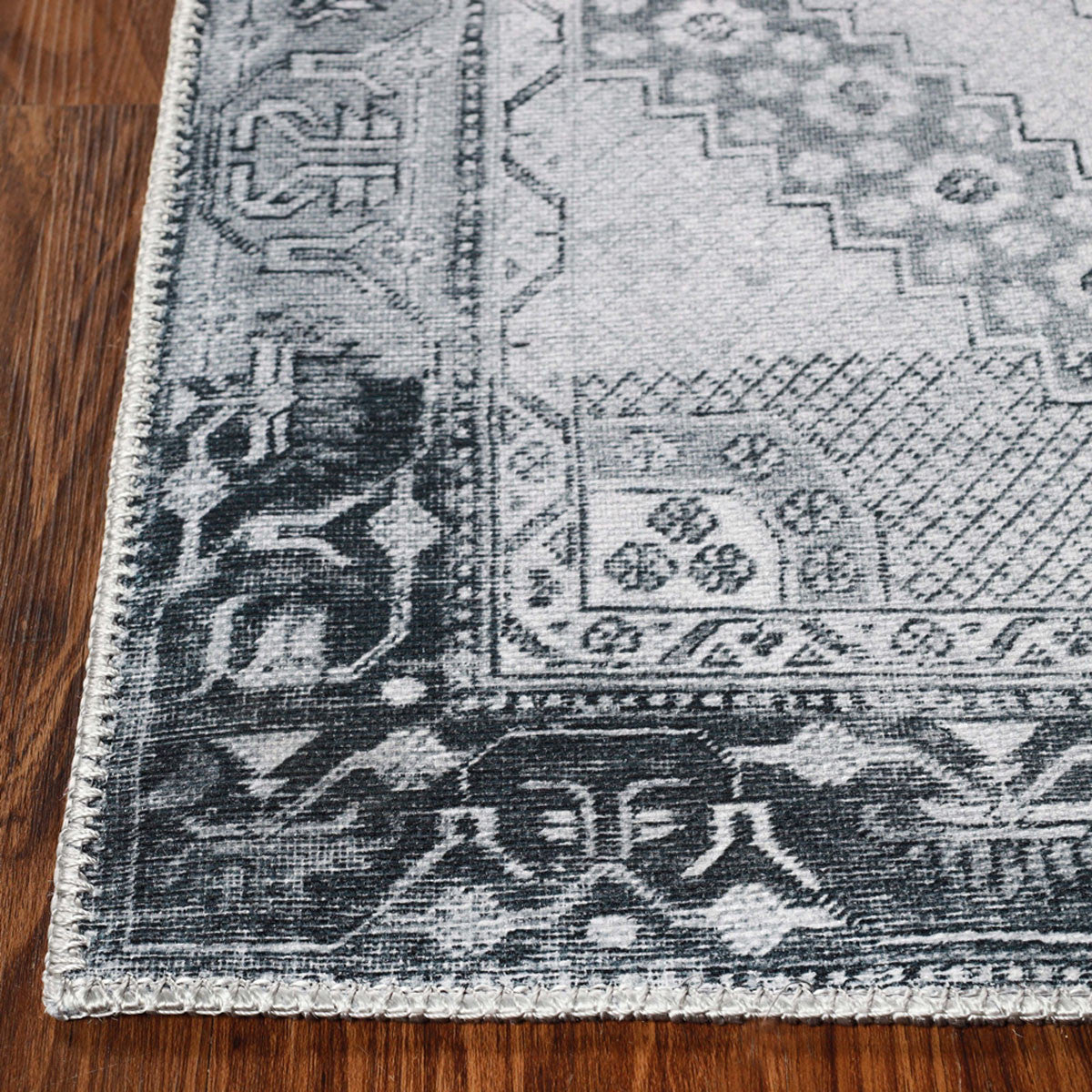 4' X 6' Light Gray Geometric Power Loom Distressed Stain Resistant Non Skid Area Rug