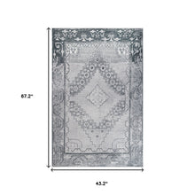 4' X 6' Light Gray Geometric Power Loom Distressed Stain Resistant Non Skid Area Rug