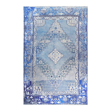 6' X 9' Shades Of Blue Geometric Power Loom Distressed Stain Resistant Non Skid Area Rug