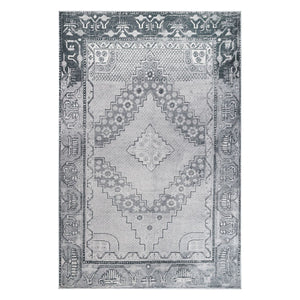 6' X 9' Light Gray Geometric Power Loom Distressed Stain Resistant Non Skid Area Rug