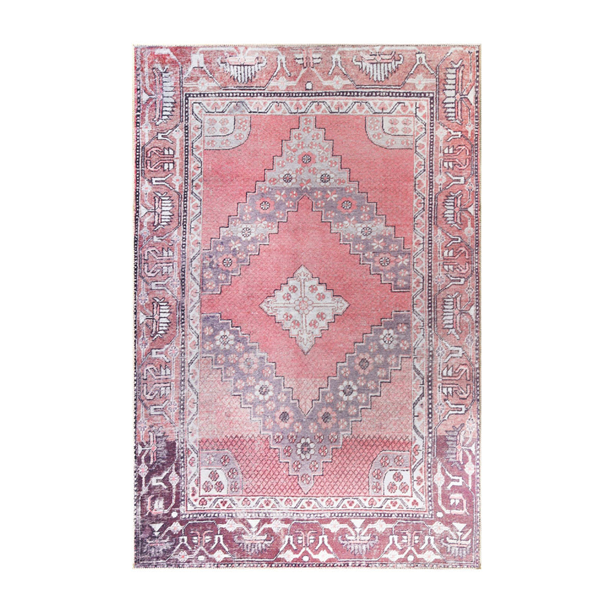 6' X 9' Pink Geometric Power Loom Distressed Stain Resistant Non Skid Area Rug