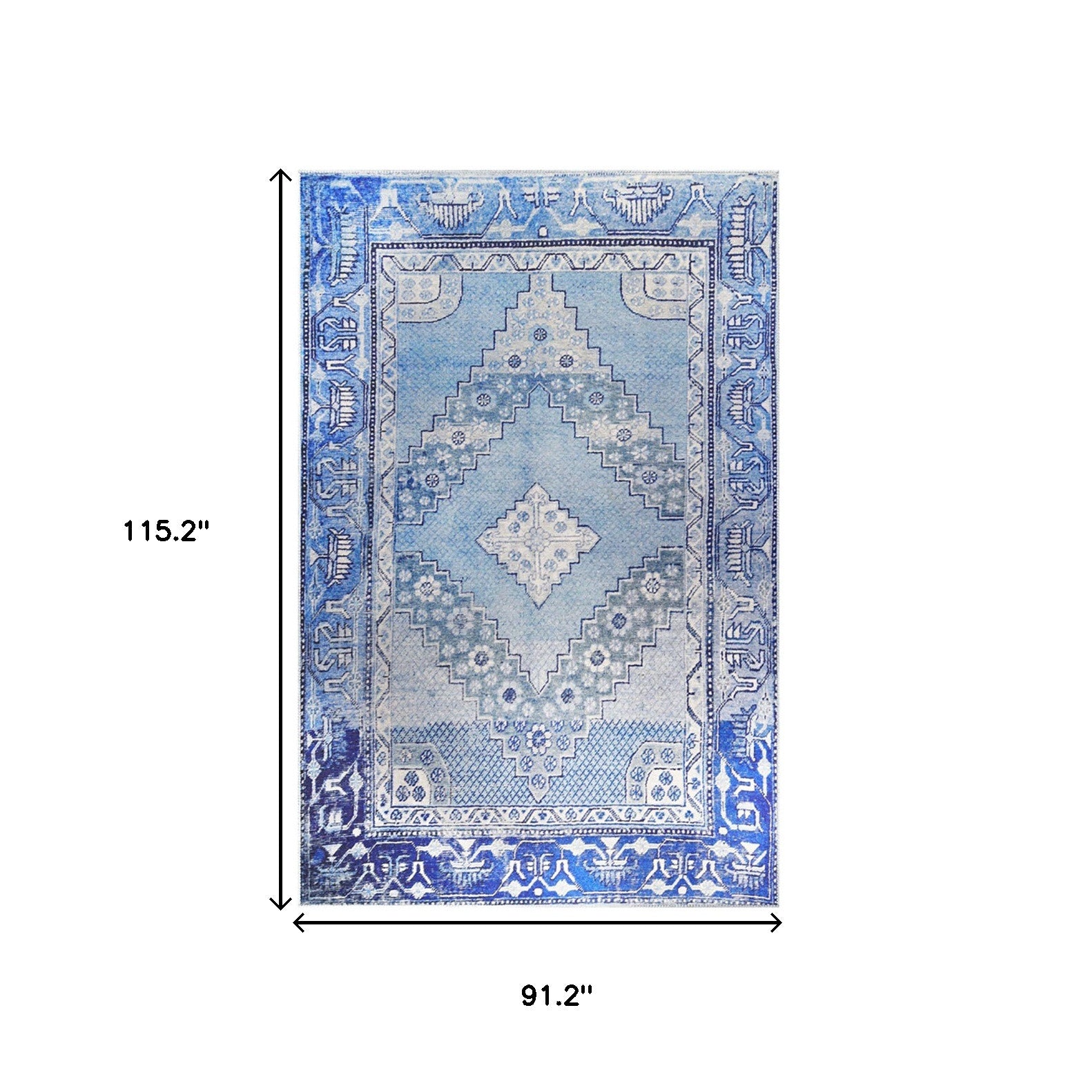 8' X 10' Shades Of Blue Geometric Power Loom Distressed Stain Resistant Non Skid Area Rug
