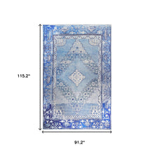 8' X 10' Shades Of Blue Geometric Power Loom Distressed Stain Resistant Non Skid Area Rug