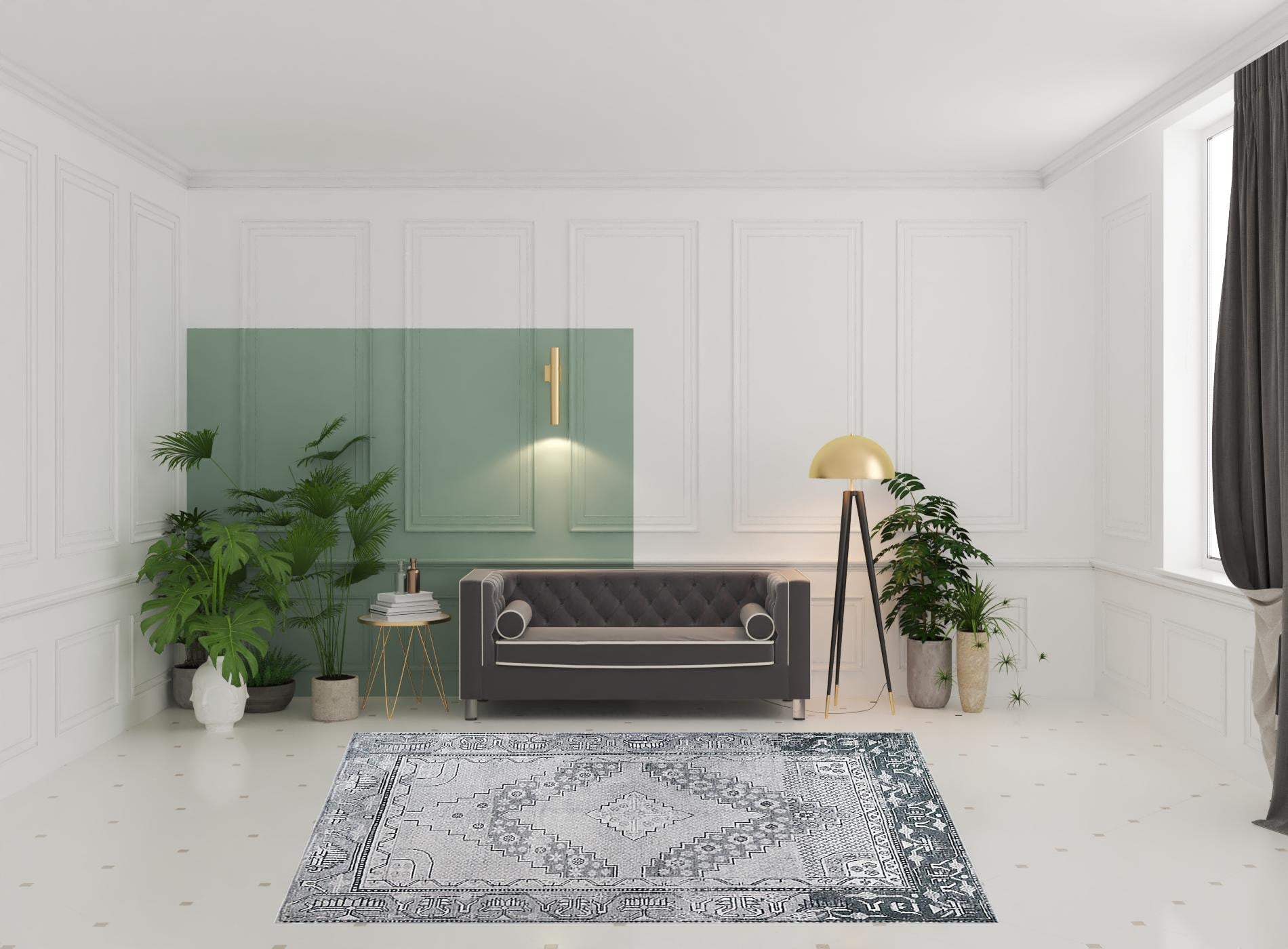 8' X 10' Light Gray Geometric Power Loom Distressed Stain Resistant Non Skid Area Rug