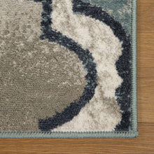 Deep Royal Quatrefoil Power Loom Distressed Stain Resistant Runner Rug 10'