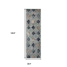 Deep Royal Quatrefoil Power Loom Distressed Stain Resistant Runner Rug 10'