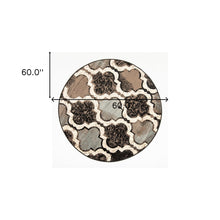 5' Round Chocolate Round Quatrefoil Power Loom Distressed Stain Resistant Area Rug