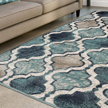 5' X 8' Deep Royal Quatrefoil Power Loom Distressed Stain Resistant Area Rug