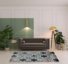 5' X 8' Deep Royal Quatrefoil Power Loom Distressed Stain Resistant Area Rug