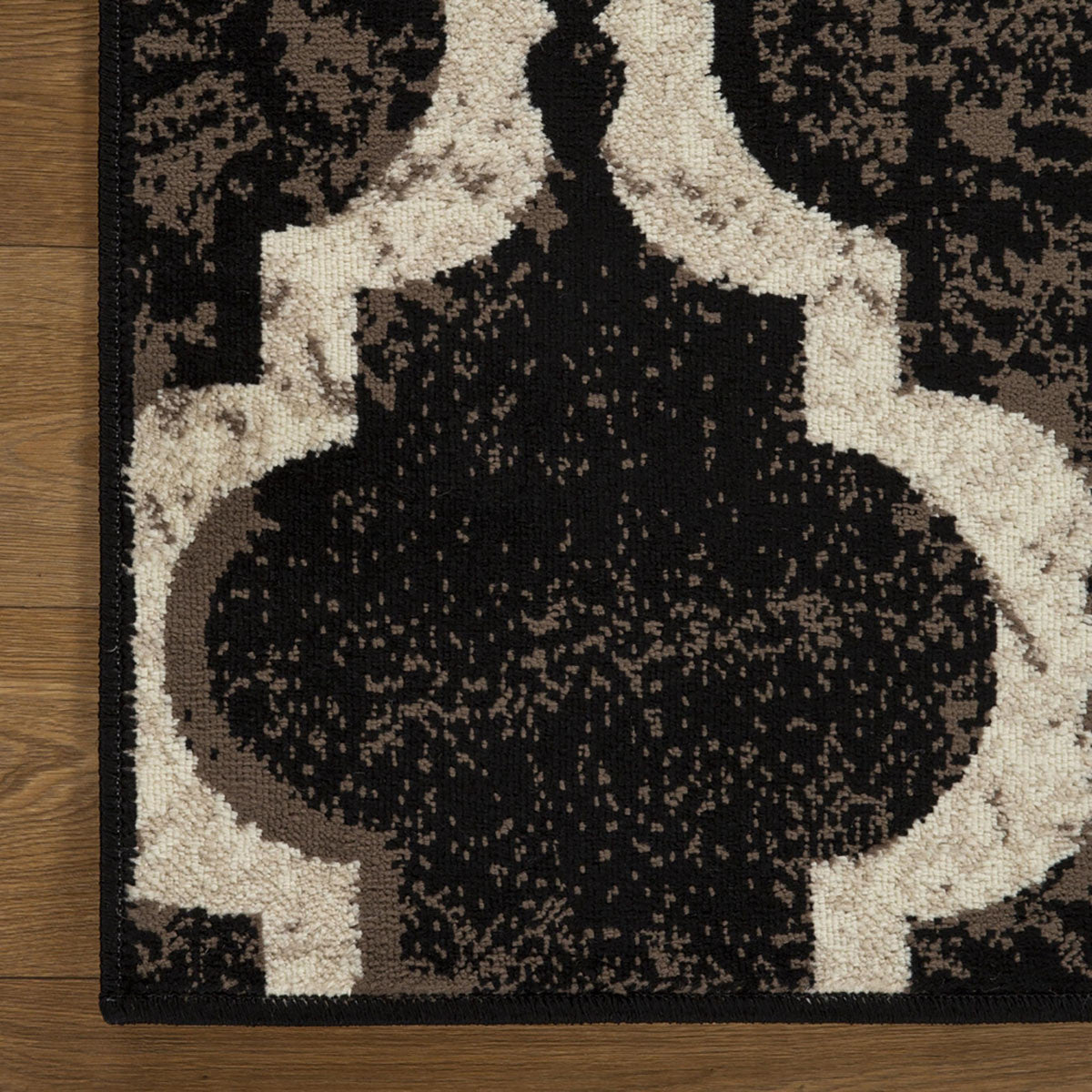 8' Square Chocolate Square Quatrefoil Power Loom Distressed Stain Resistant Area Rug