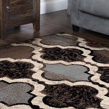 8' Square Chocolate Square Quatrefoil Power Loom Distressed Stain Resistant Area Rug