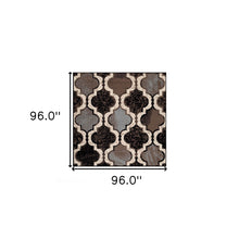 8' Square Chocolate Square Quatrefoil Power Loom Distressed Stain Resistant Area Rug