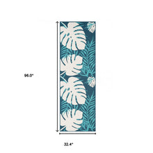 8' Runner Blue Green Cream Geometric Stain Resistant Indoor Outdoor Runner Rug