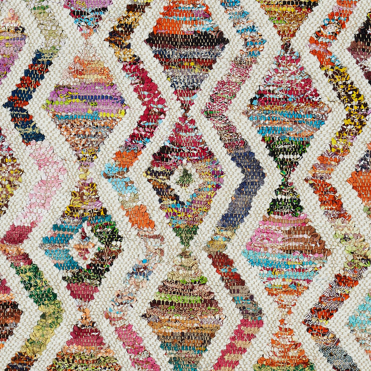 8' X 10' Ivory Blue Pink Gold And Green Geometric Hand Woven Area Rug With Fringe