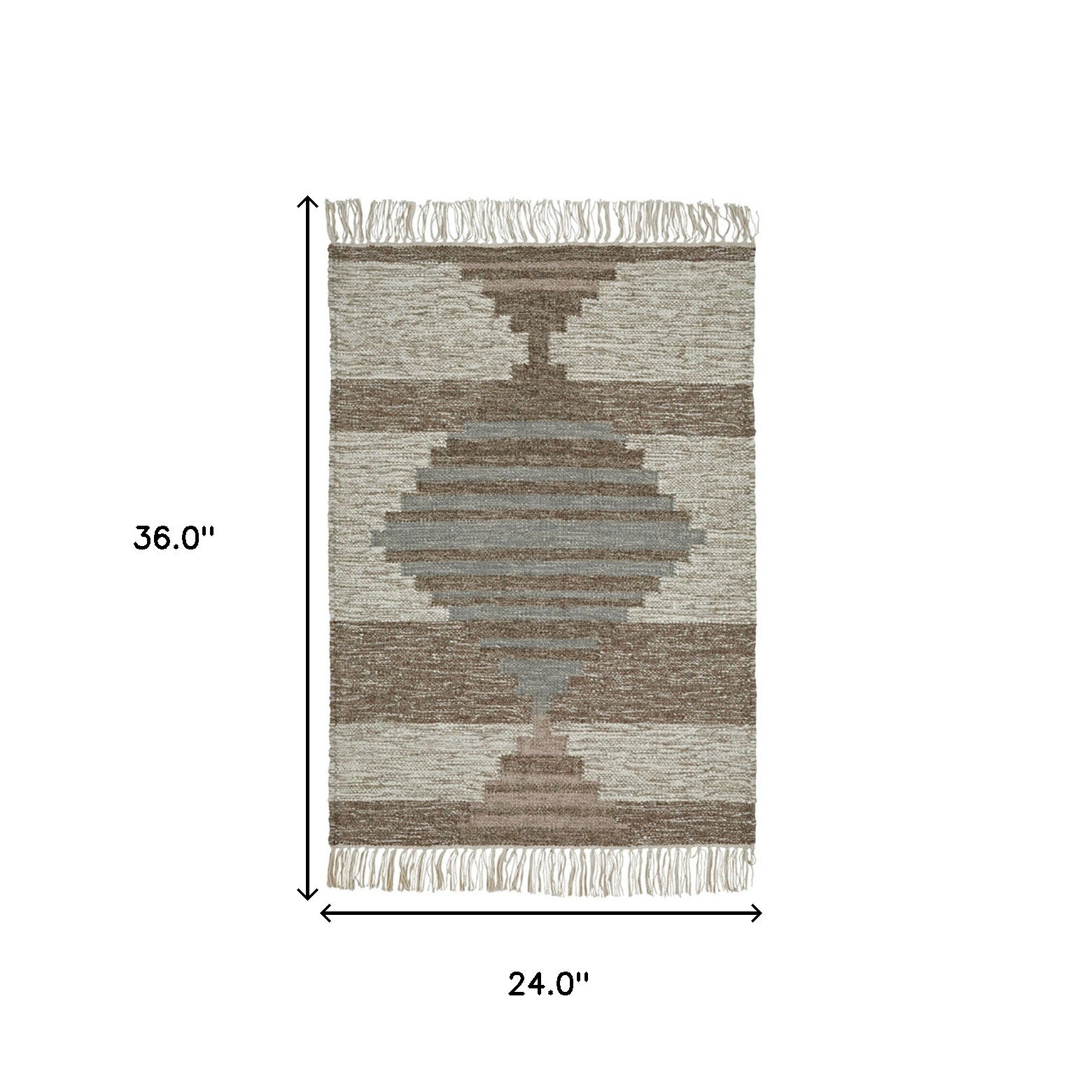 2' X 3' Grey Geometric Flatweave Handmade Stain Resistant Area Rug With Fringe