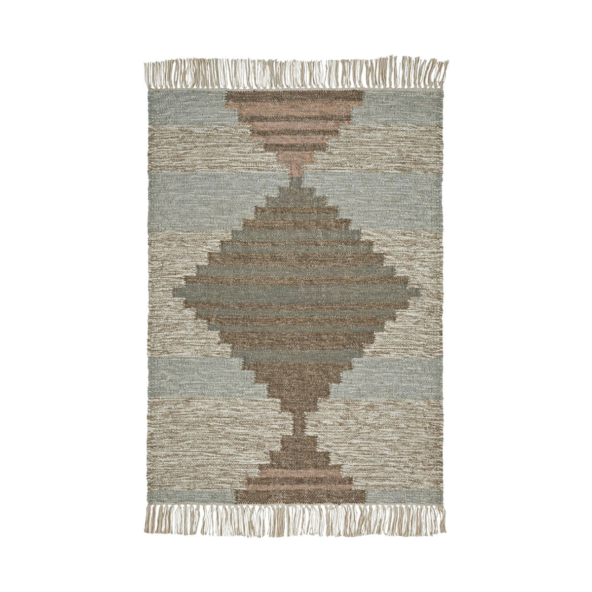 2' X 3' Light Blue Geometric Flatweave Handmade Stain Resistant Area Rug With Fringe