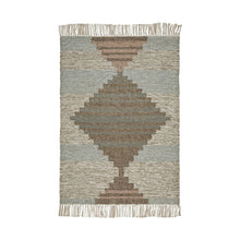 2' X 3' Light Blue Geometric Flatweave Handmade Stain Resistant Area Rug With Fringe