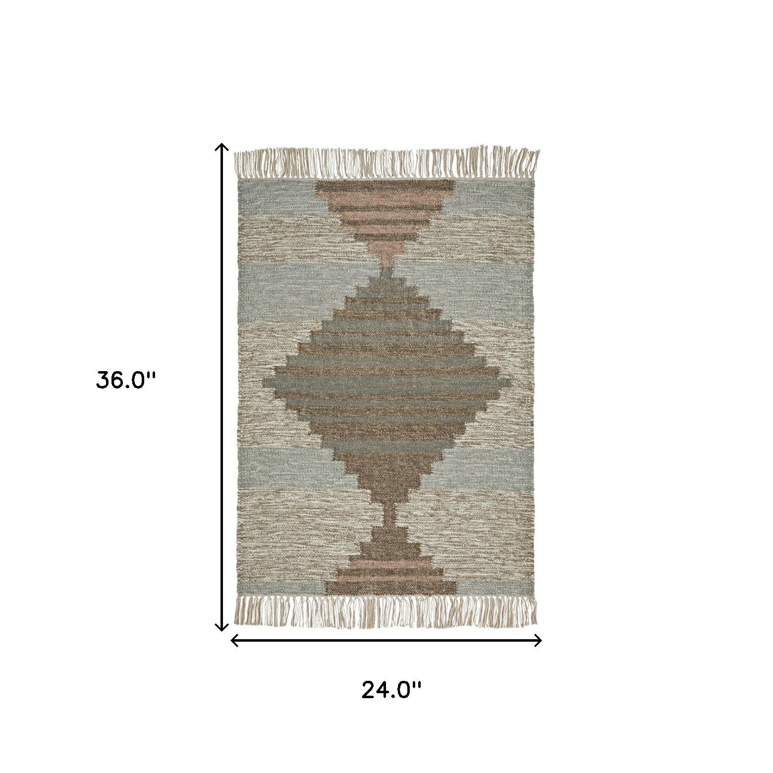 2' X 3' Light Blue Geometric Flatweave Handmade Stain Resistant Area Rug With Fringe
