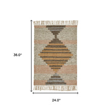 2' X 3' Vanilla Cream Geometric Flatweave Handmade Stain Resistant Area Rug With Fringe